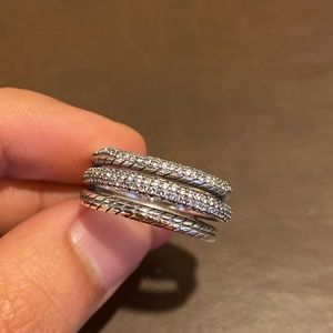Triple Band Pavé Snake Chain Pattern Ring
